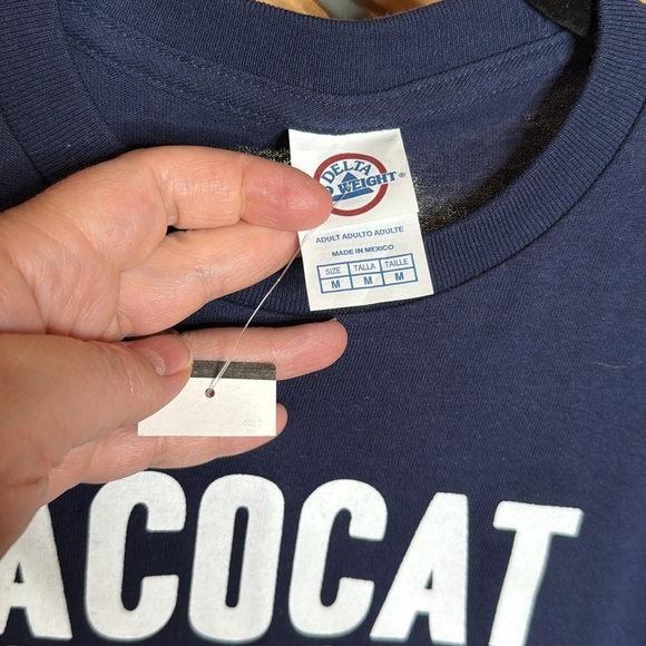 NWT Delta TACOCAT Spelled Backwards is TACOCAT Kitty Cat Navy Tee Size Medium - Picture 7 of 9